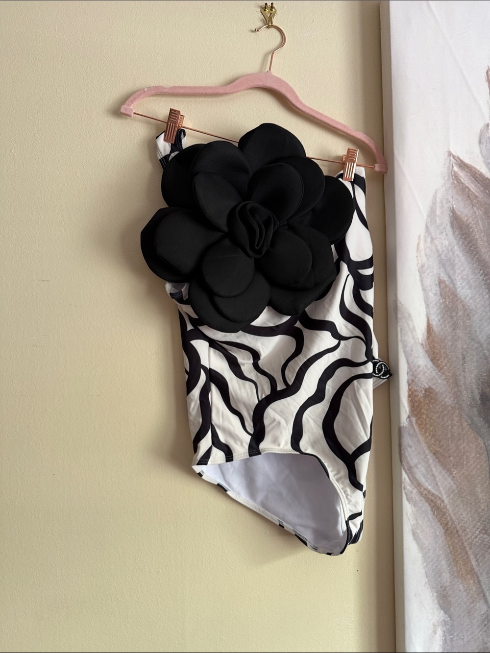 Black & White Floral Applique One-Piece Swimsuit by
